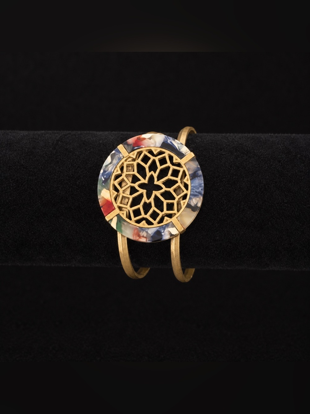 Gold-Tone Multicolor Floral Cuff Bracelet